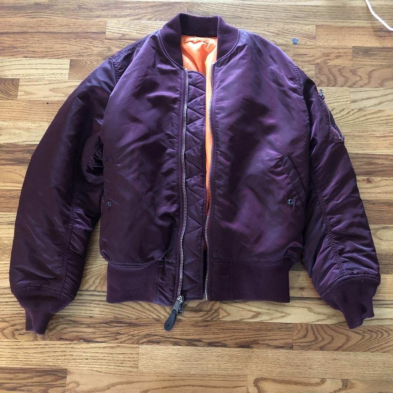 Burgundy Alpha Industries bomber jacket Size... - Depop