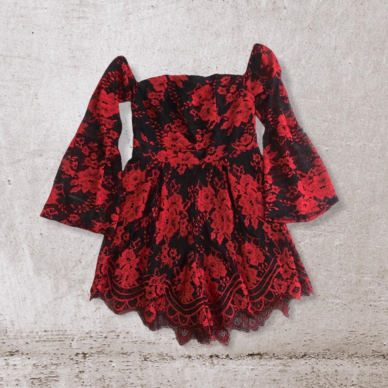 Tiger mist fall together red multi lace playsuit... - Depop