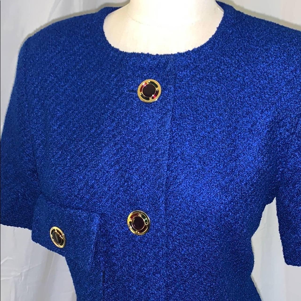 Vogue Women's Blue and Gold Dress Depop