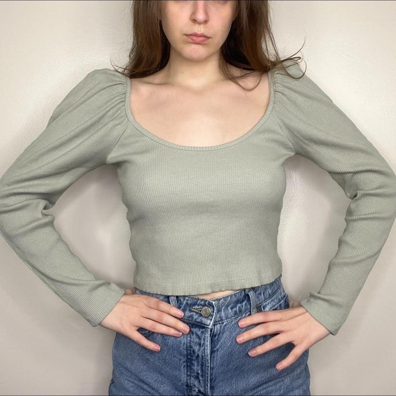Sage Green Puff Sleeve Top Zara FREE SHIPPING Brand... Depop