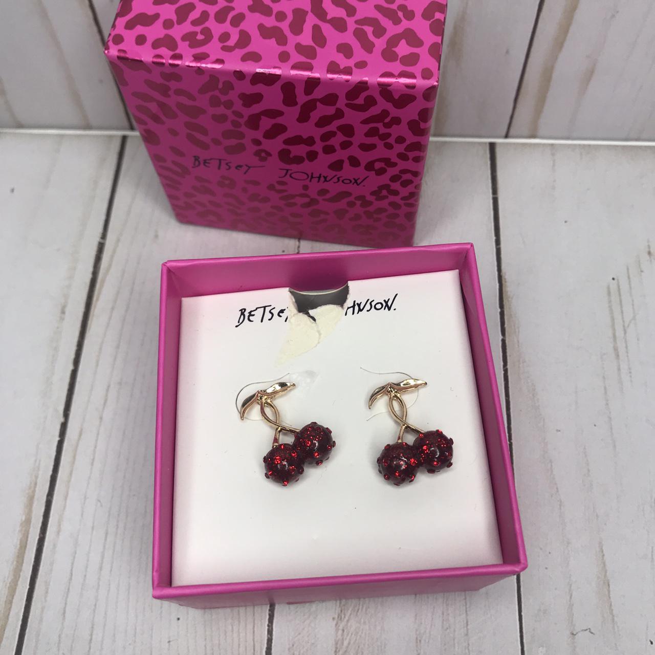 🍒🍒 Betsey Johnson Gold-Tone Pavé Cherry Drop... - Depop