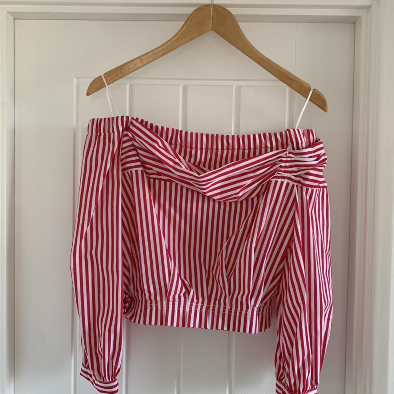 Off the shoulder red and white striped clearance shirt