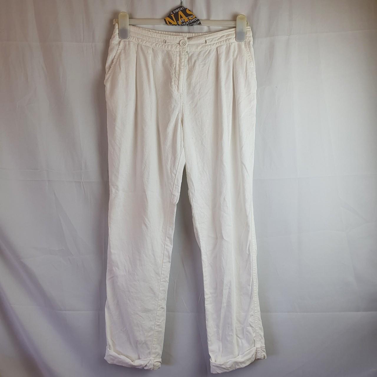 White linen cropped trousers Next Size 12r Inside... - Depop