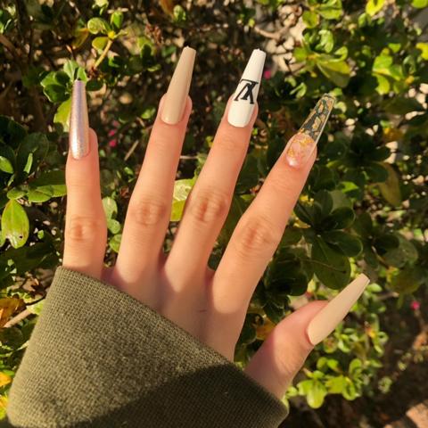 Glossy Black Louis Vuitton Inspired Press on Nails - - Depop