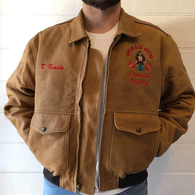 Extremely rare 70s world gym leather jacket Made by... - Depop