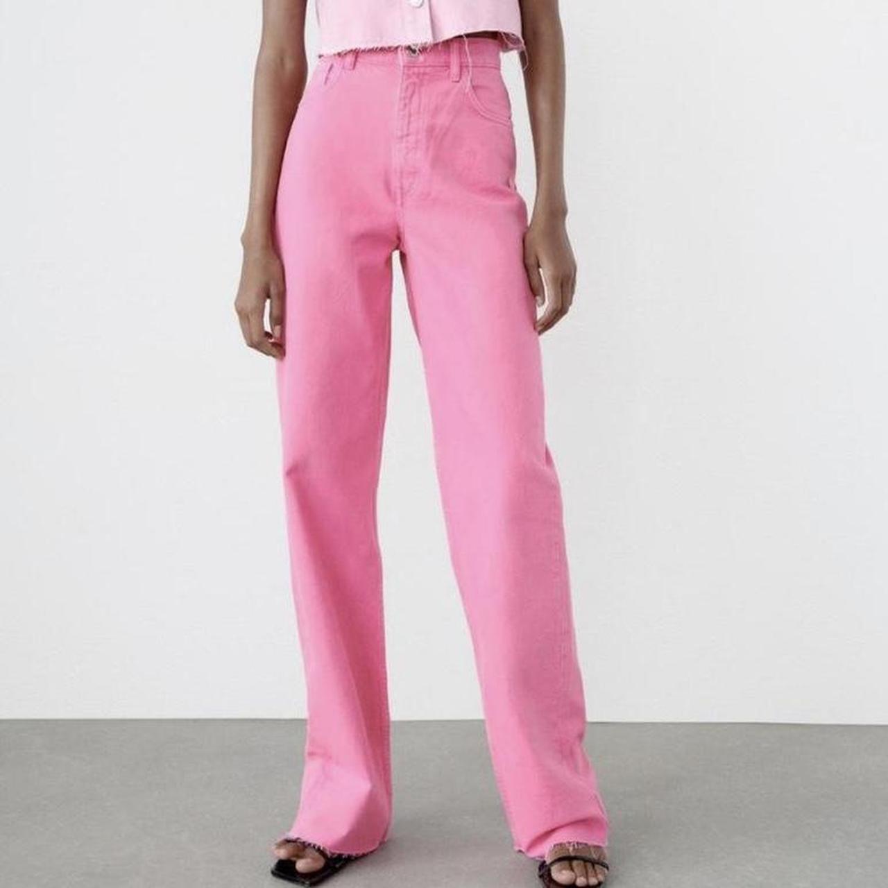 Zara Women's Pink Jeans | Depop