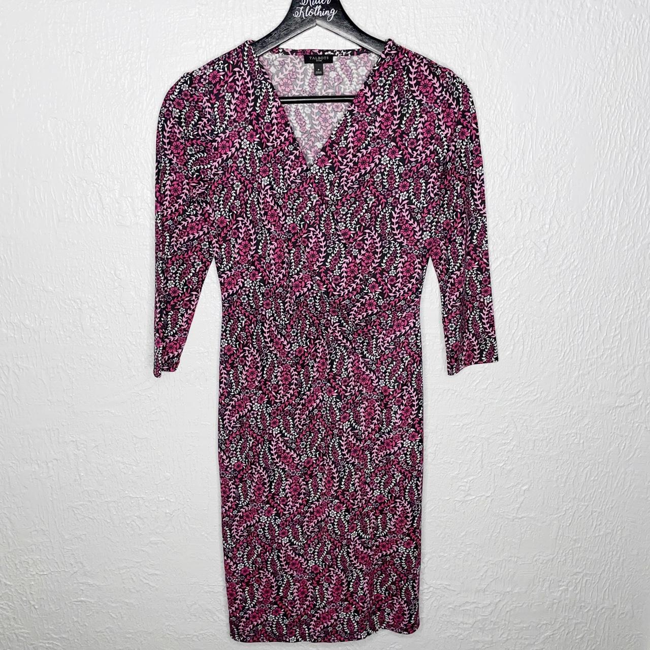 •womens Talbots Pink Floral Deep Plunge Mini Depop