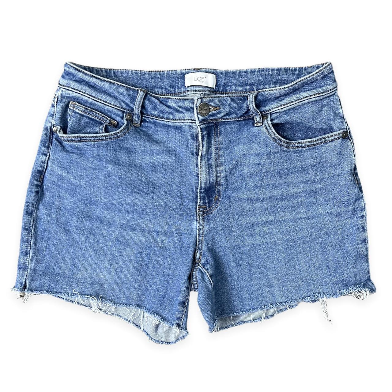 Jean Shorts •Women’s LOFT Distressed Denim Blue... - Depop