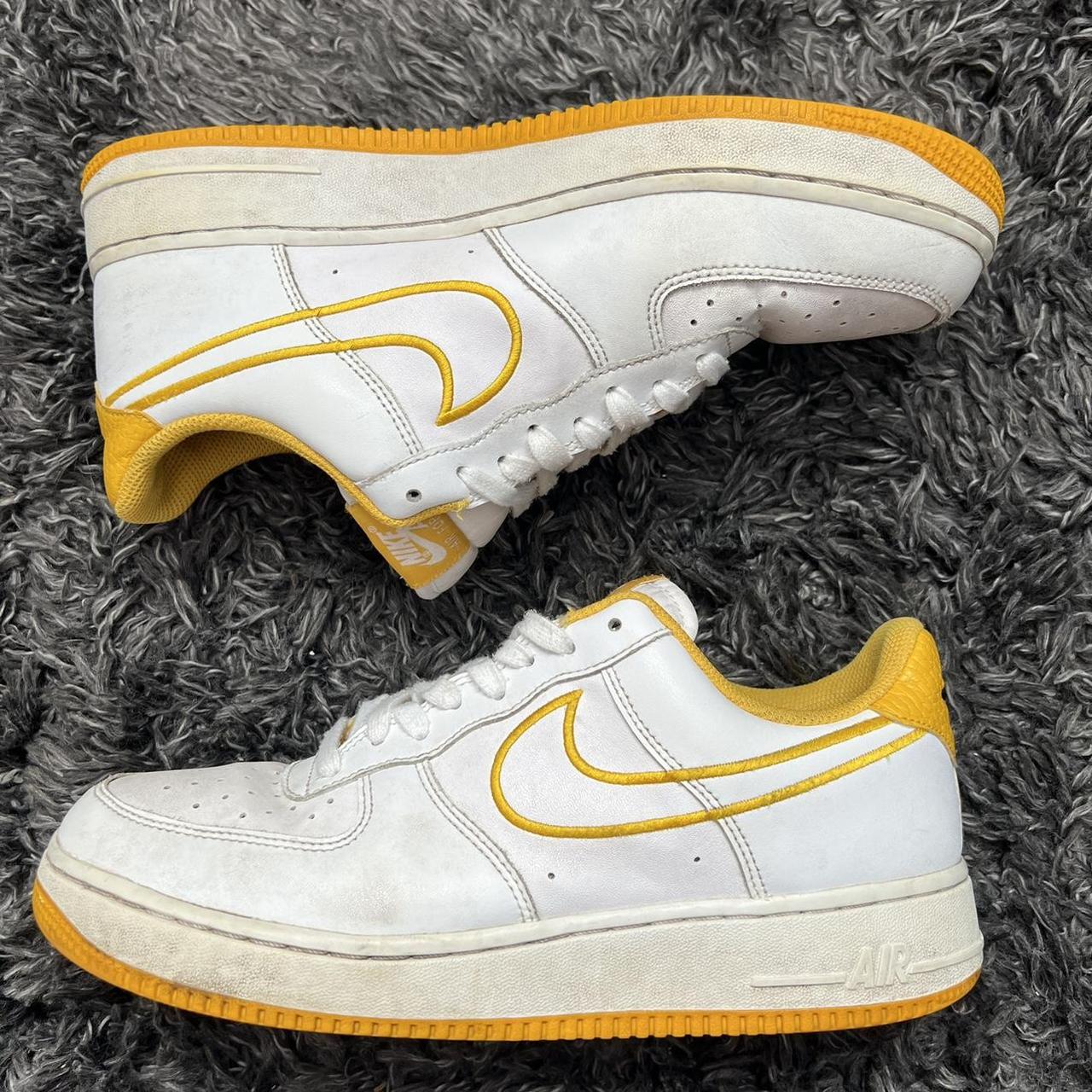 White/yellow Nike Air Force 1 Size UK 8... - Depop