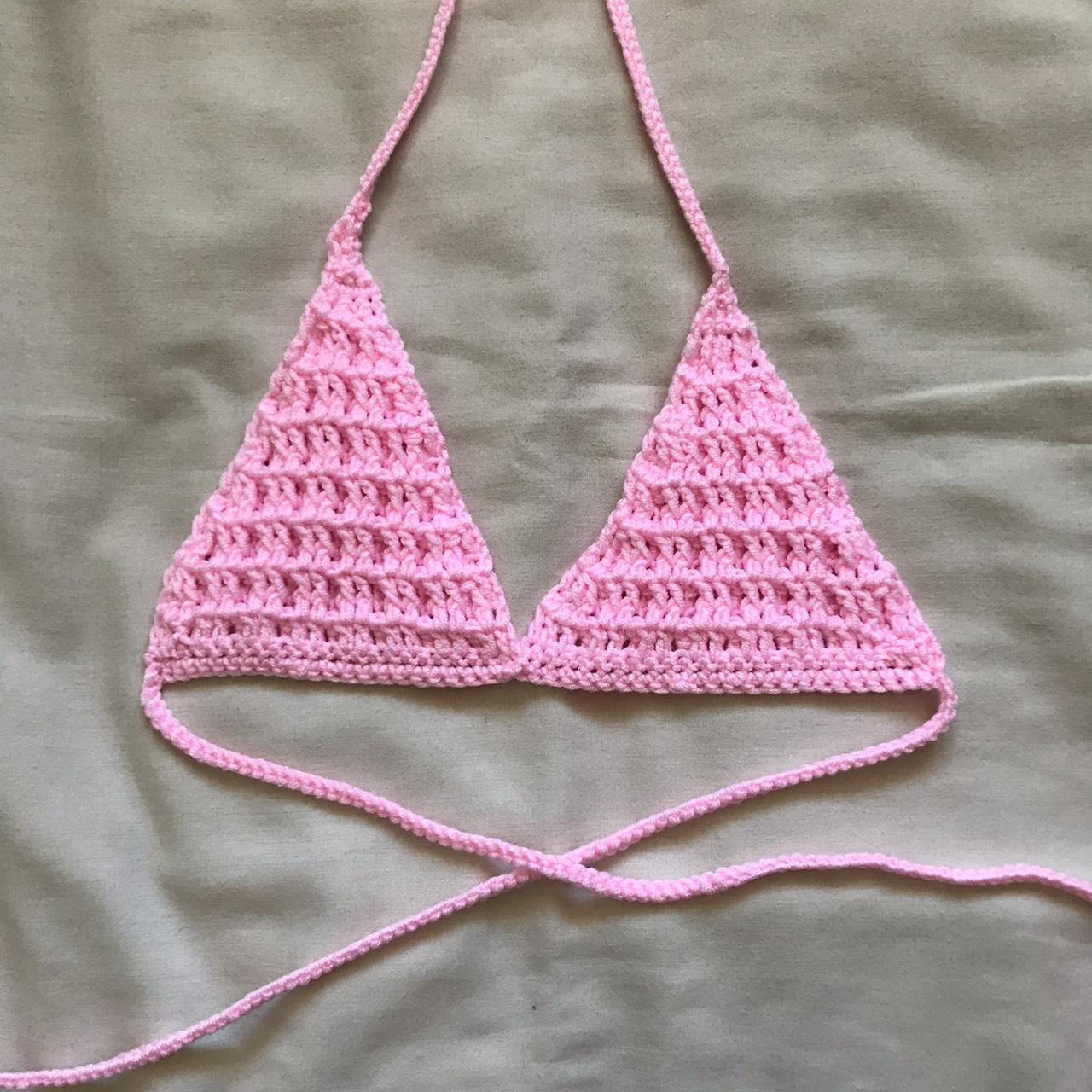 Crochet Bikini Top Waffle Pattern Handmade (Pink) 1... - Depop