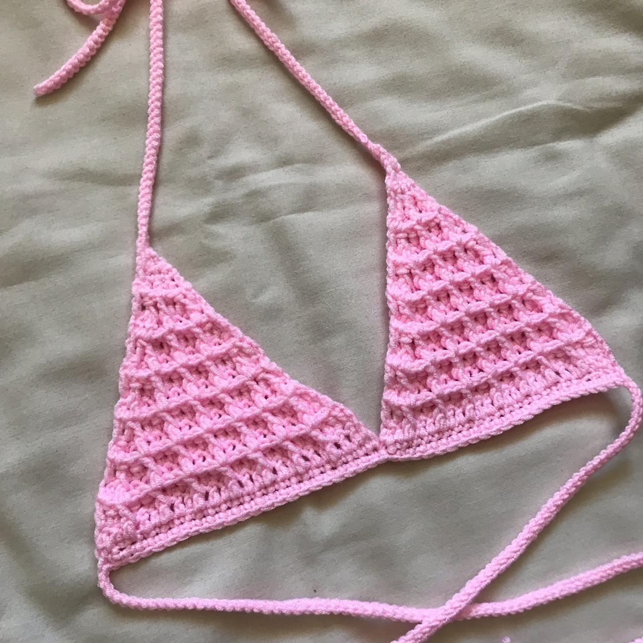 Crochet Bikini Top Waffle Pattern Handmade (Pink) 1... - Depop