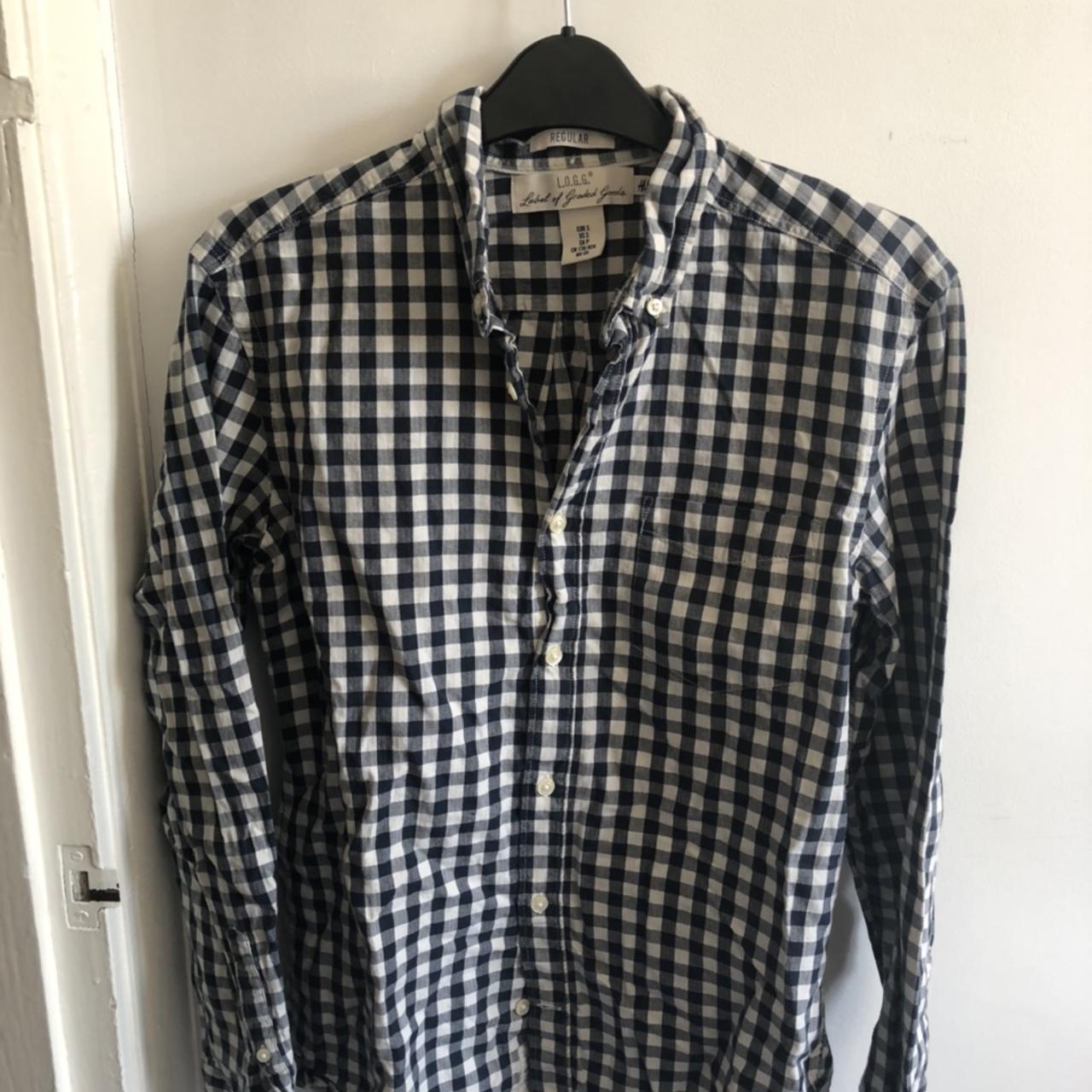 H&M Navy and White shirt Size S Thin but quality... - Depop