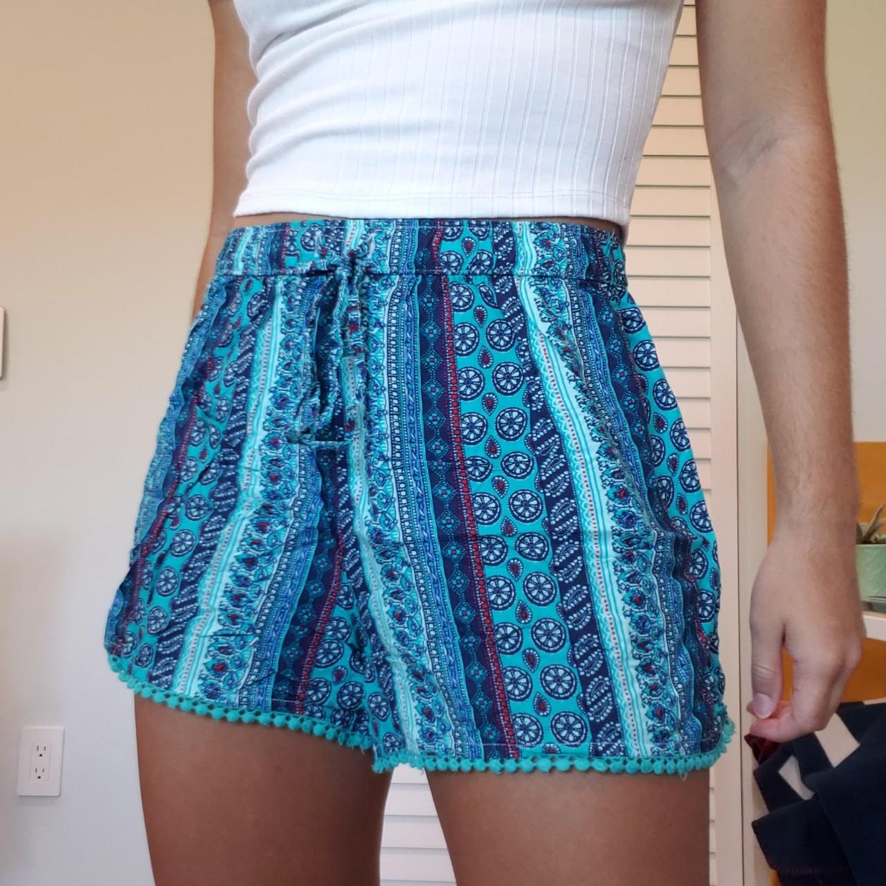 Hollister Patterned Flowy Shorts Teal Blue with Depop