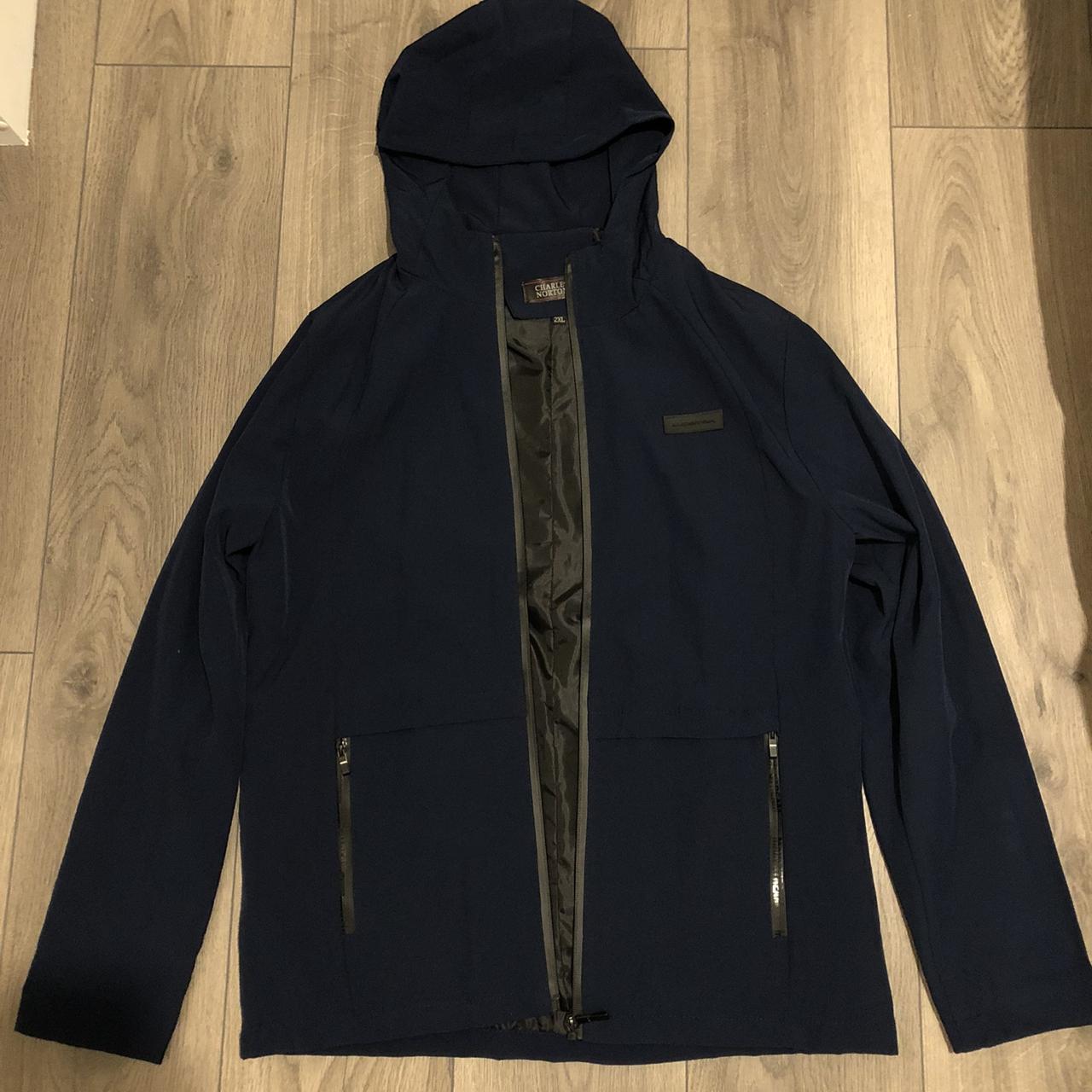 Navy blue coat with hood and silk lining. Made from... - Depop