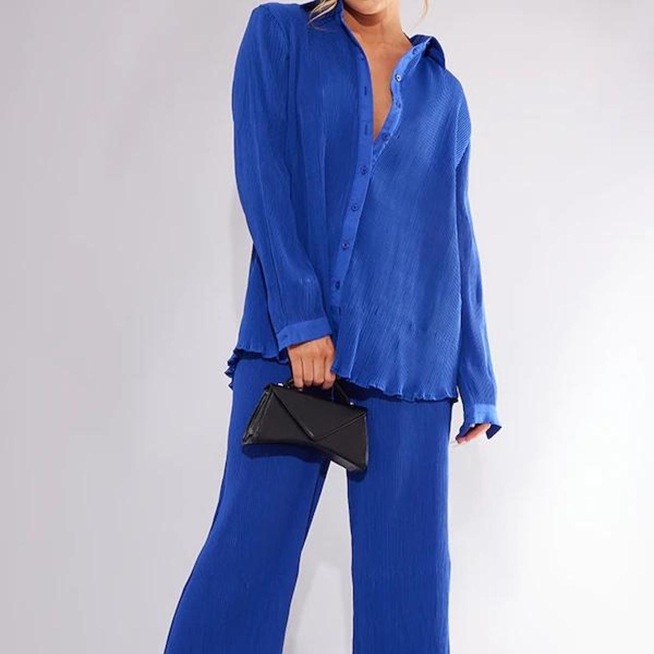 Pretty little thing Bright Blue Plisse Shirt and... Depop