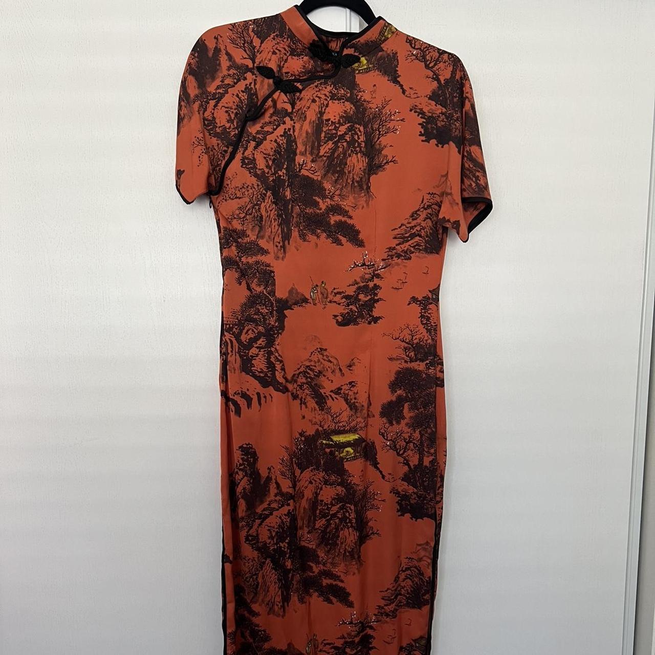 Zara long Asian inspired dress with side slit Depop