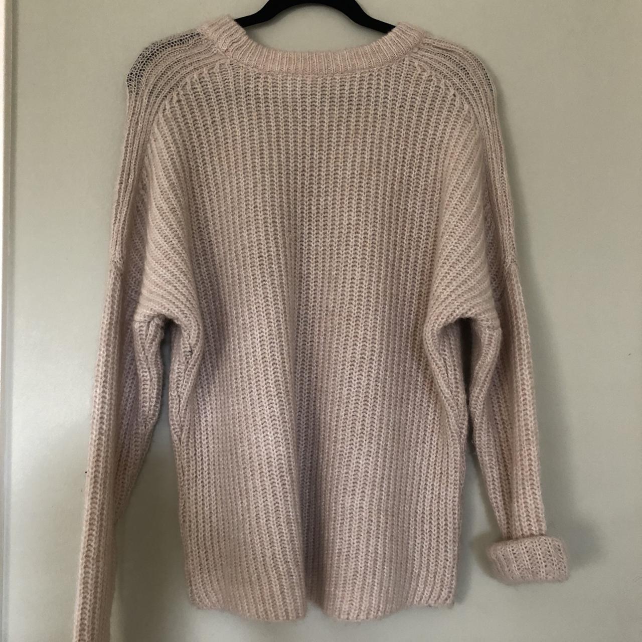 Zara Women's Beige Ribbed Knit Oversized Pullover - Depop