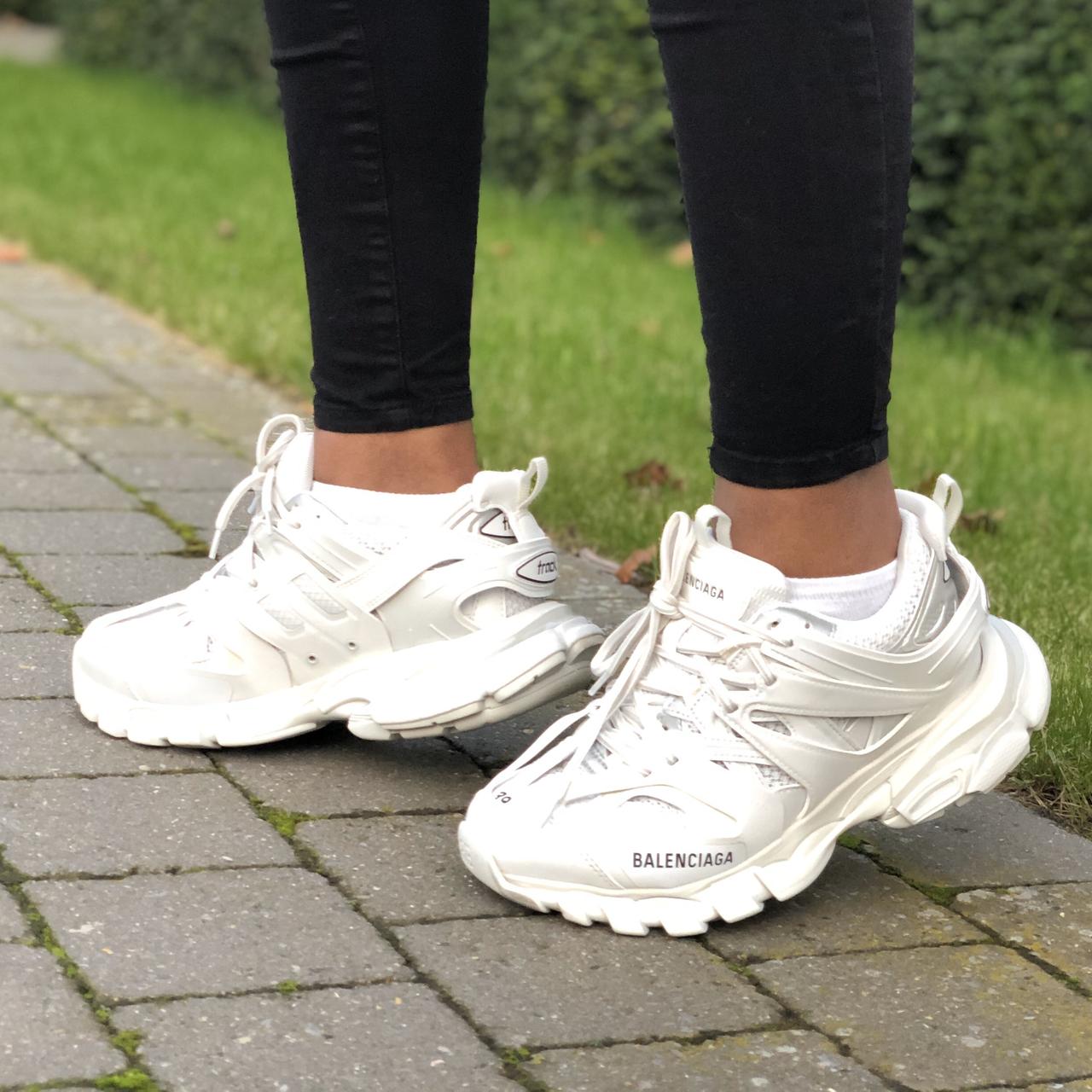 BALENCIAGA TRACK TRAINERS  WHITE  SILVER  RED  SGN CLOTHING