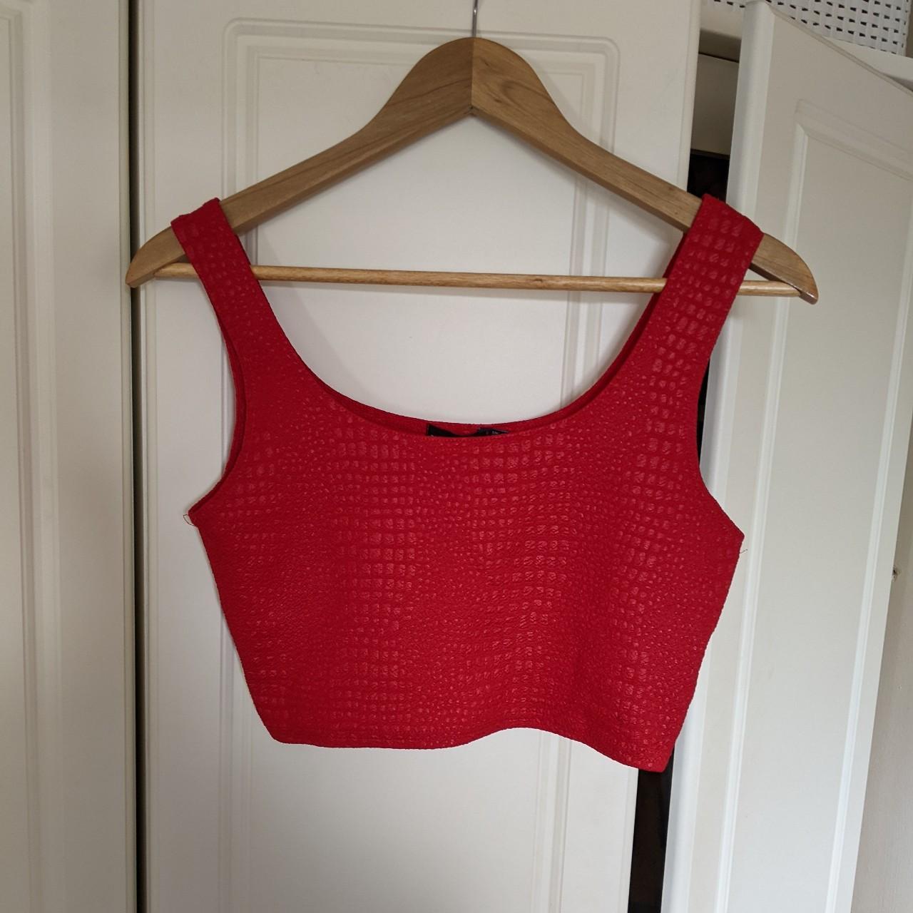 Red Croc-Print Crop Top Pretty Little Thing Size... - Depop