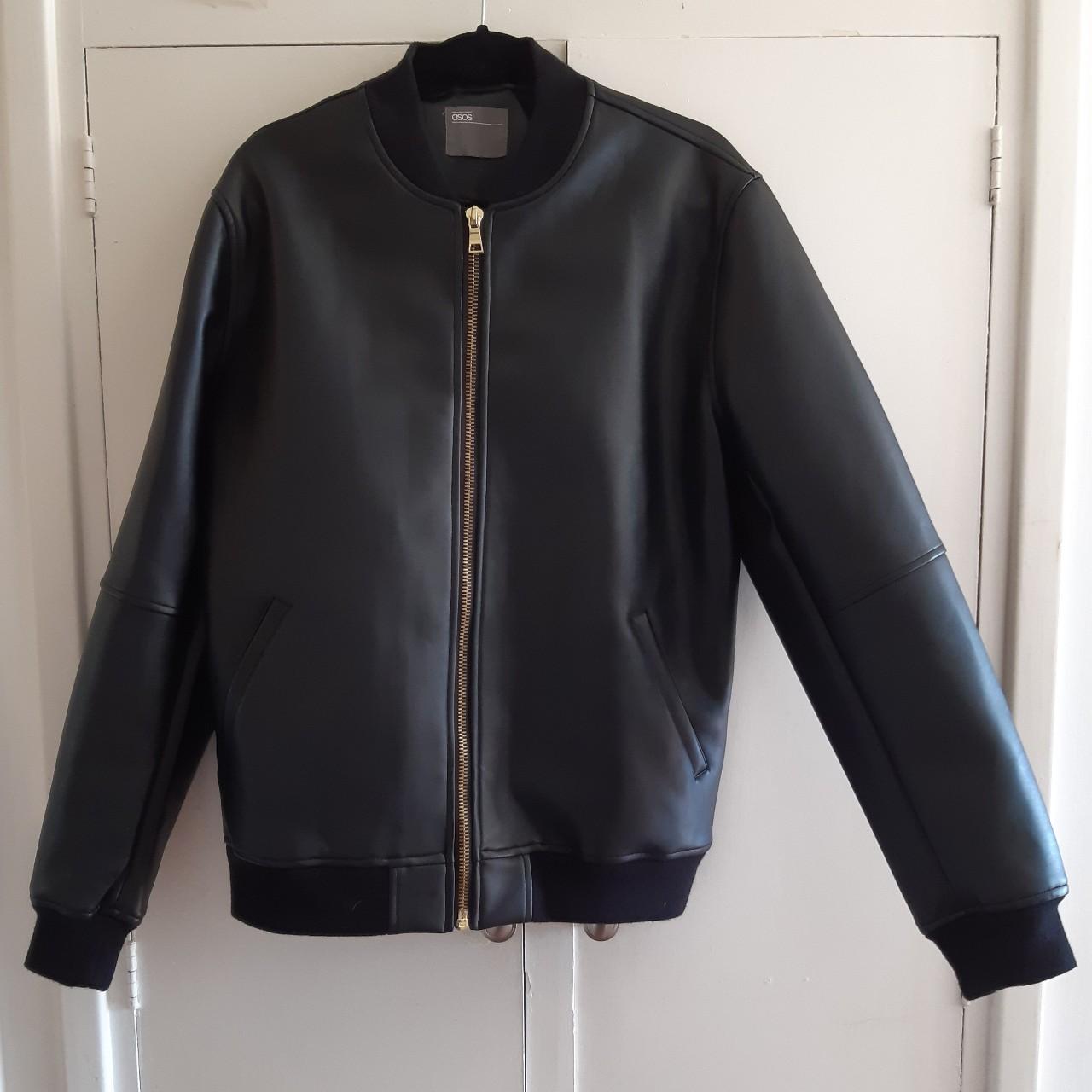 Mens asos faux leather bomber jacket. Minimal usage... - Depop