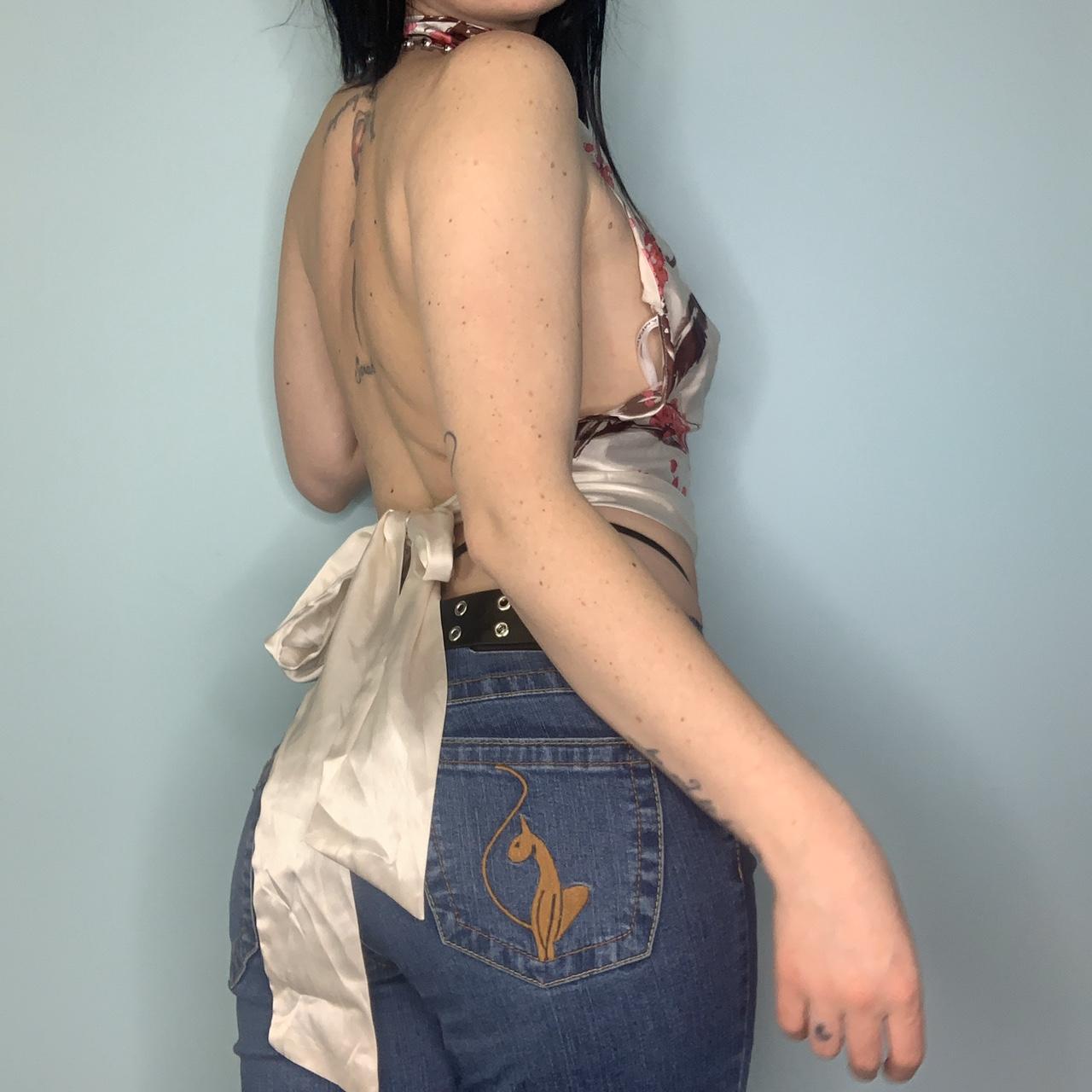 Vintage cropped halter top Apple blossom print Made... - Depop