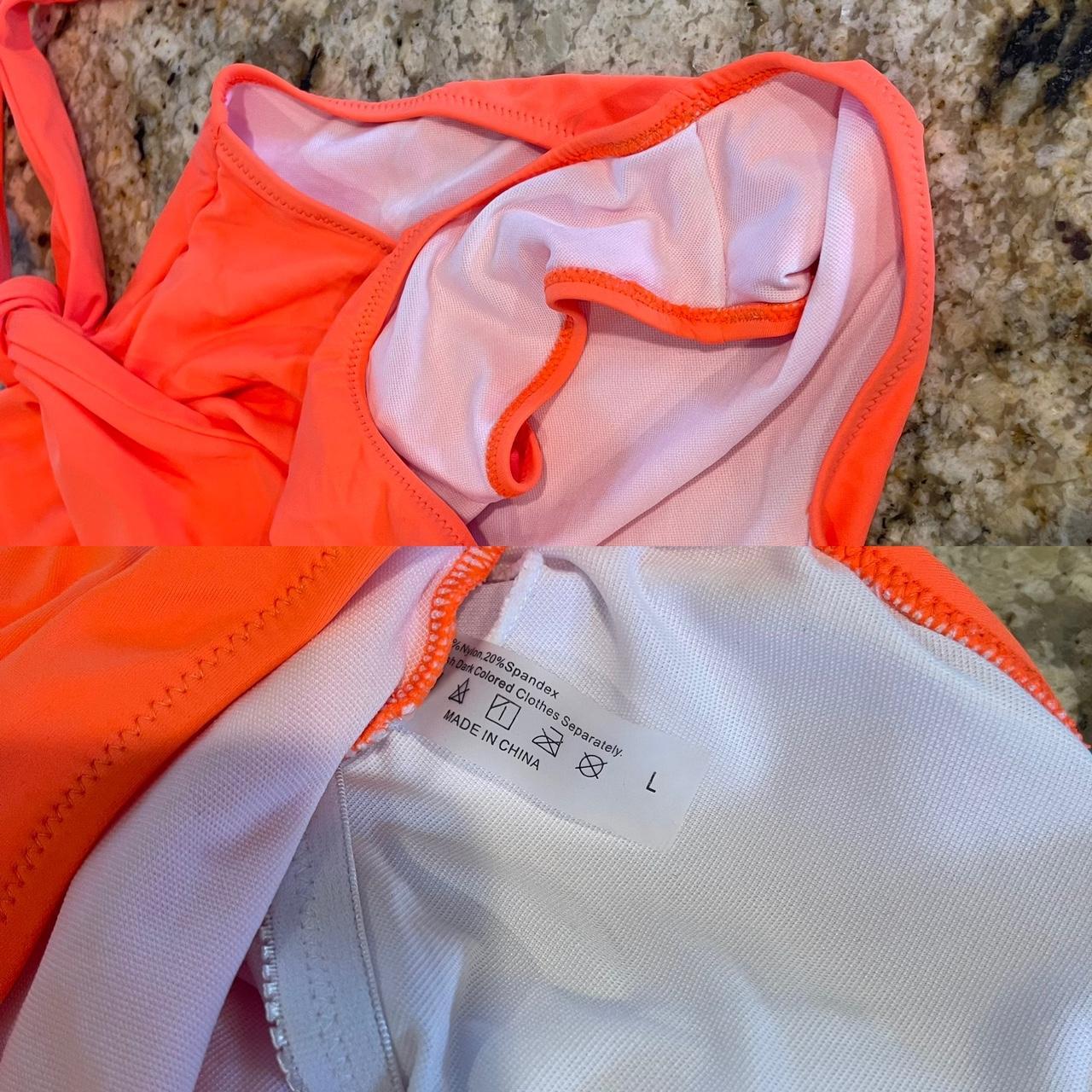 Neon orange one shoulder one piece swimsuit with tie... - Depop