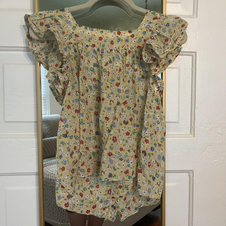 Purchases NWT DOEN Abelene Top Yellow Floral Ruffle Blouse Tasha Garden Print Size XS