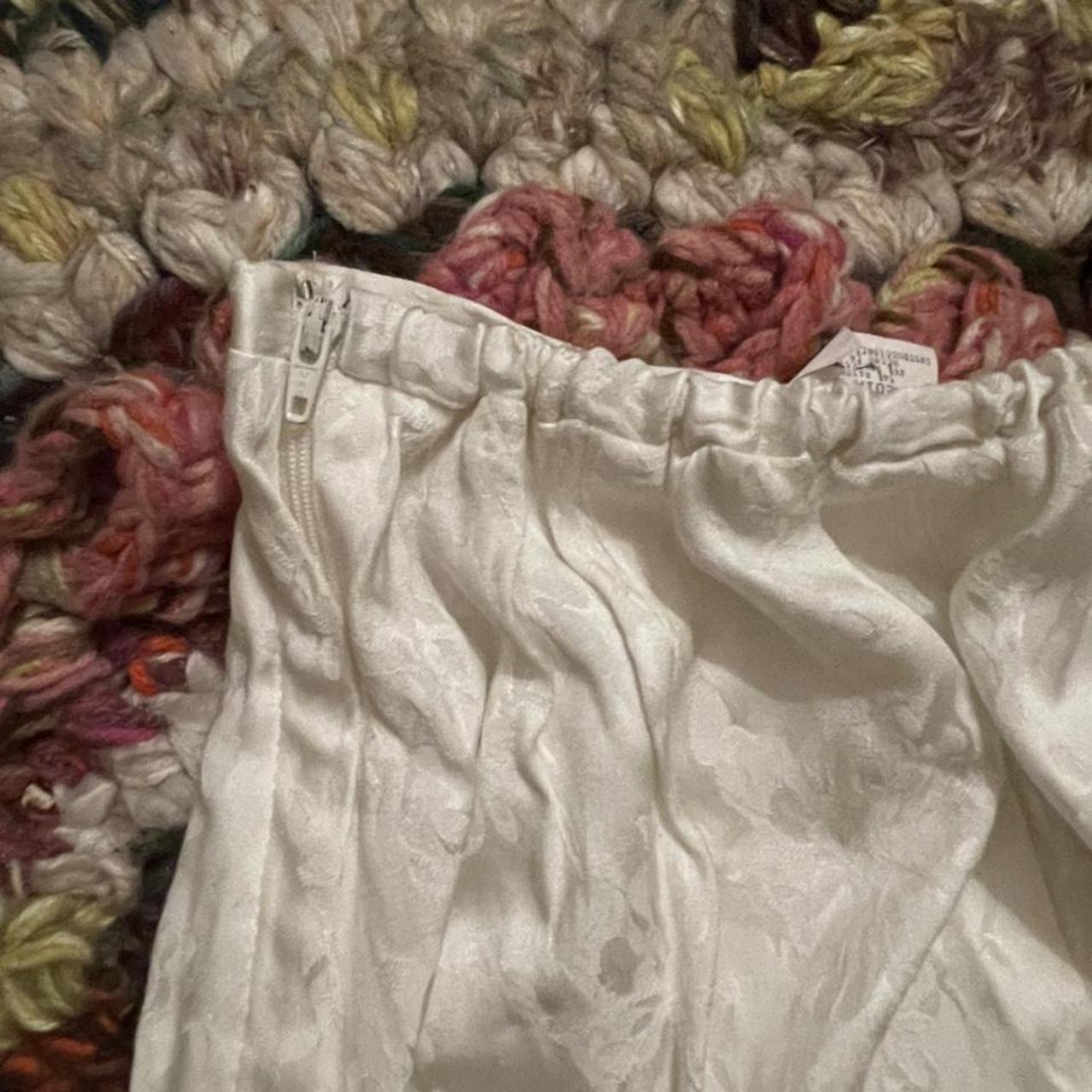 cream lace satin maxi skirt can fit xs s stretchy... - Depop