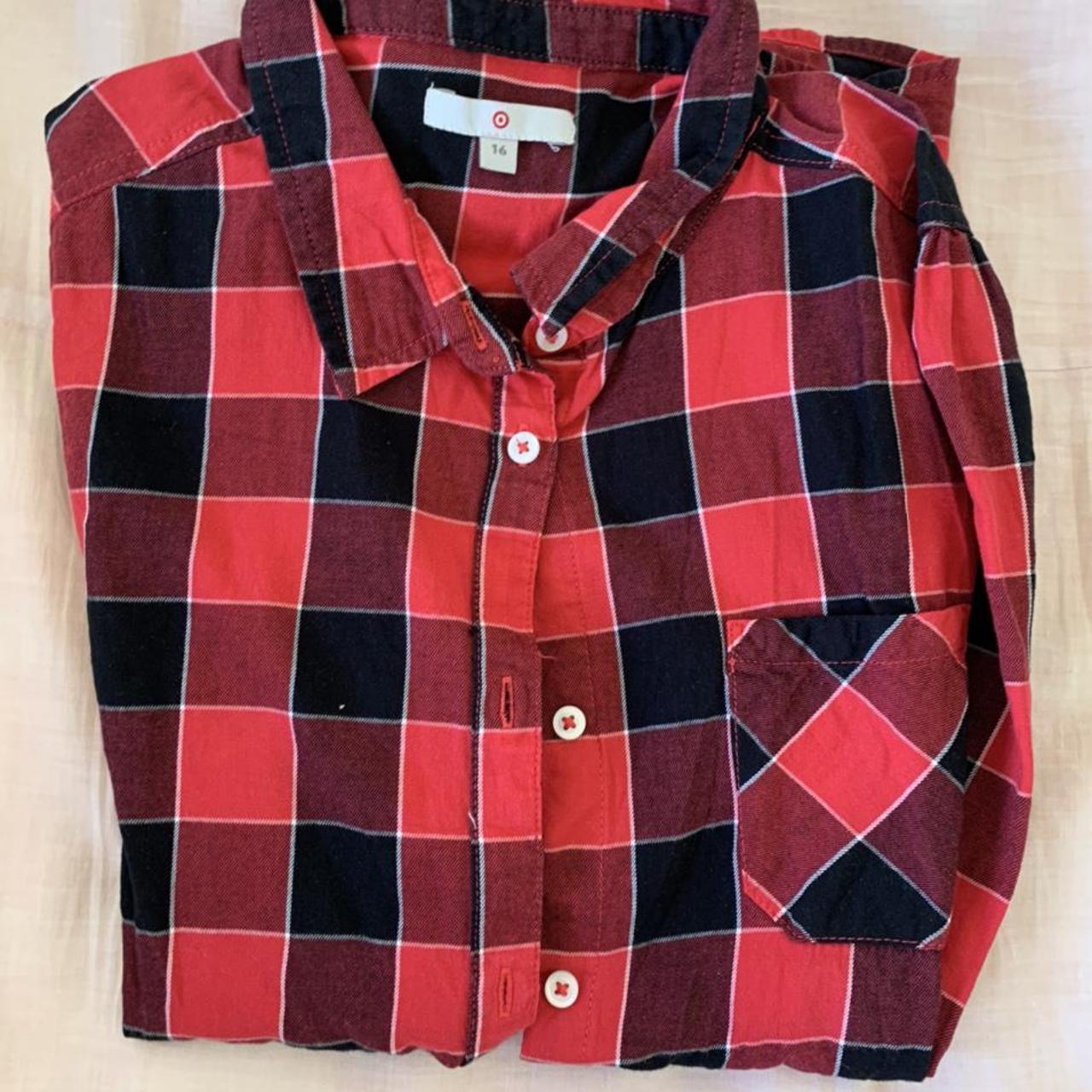 Red and black plaid cardigan from Target Size:... - Depop