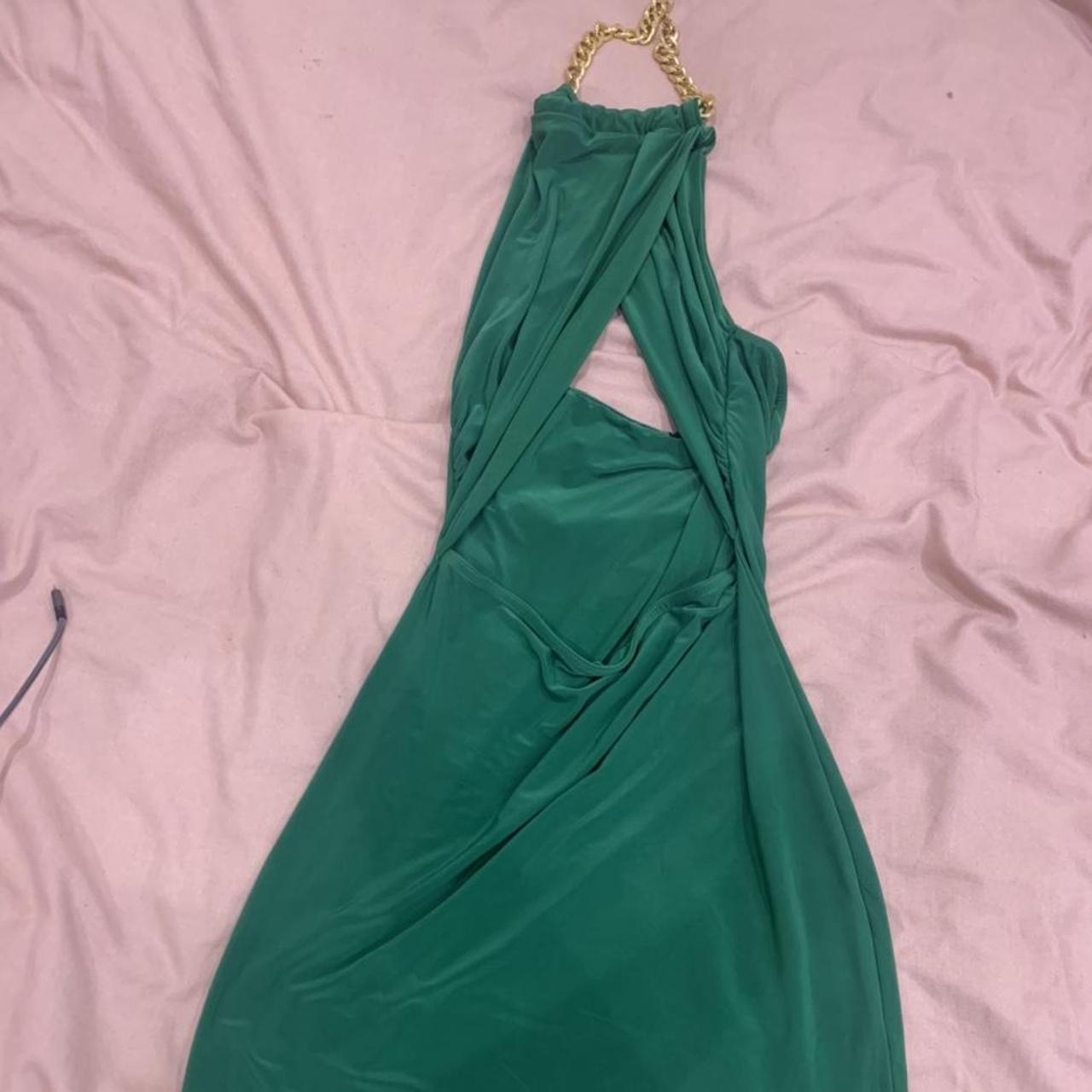 Quiz green halter neck chain dress Size... - Depop