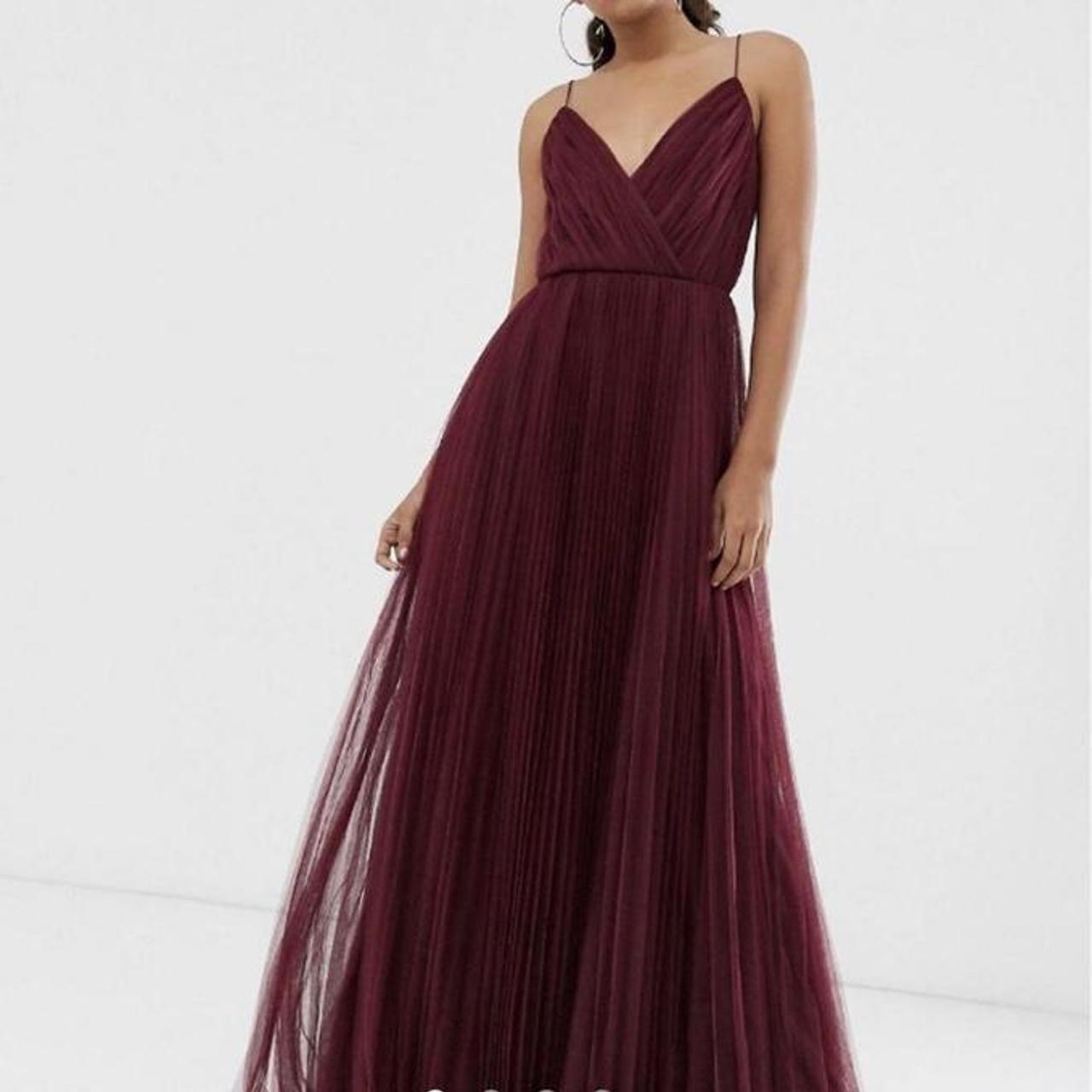 Asos Burgundy Cami Pleated Tulle Maxi Promevening Depop 8847