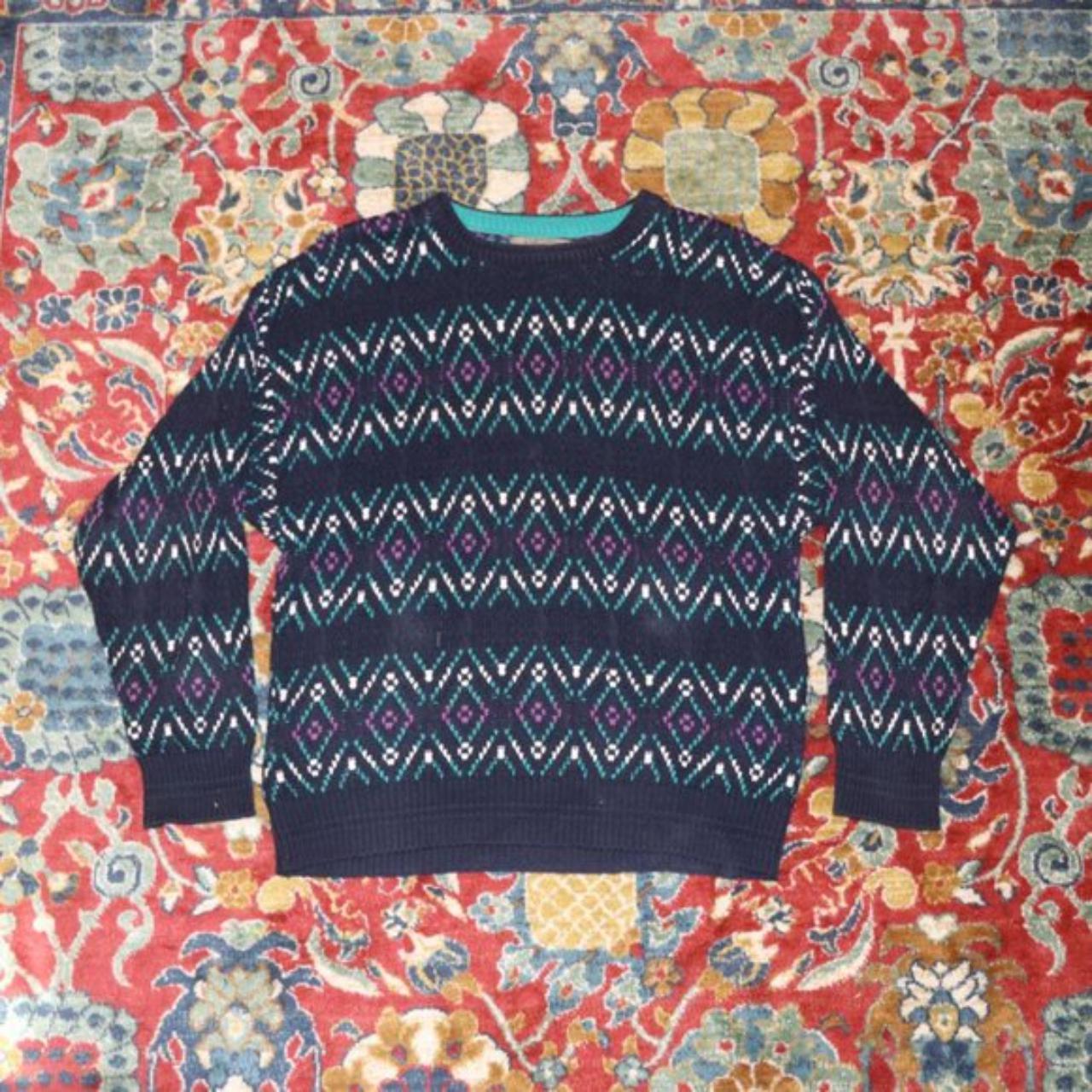 80s vintage oversized patterned sweater. this is - Depop