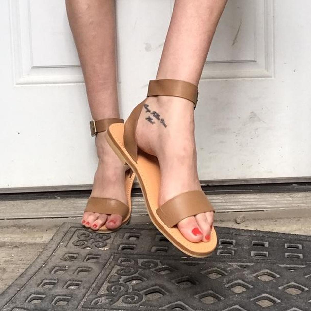 Urban outfitters tan buckle sandals Sz 9 Depop