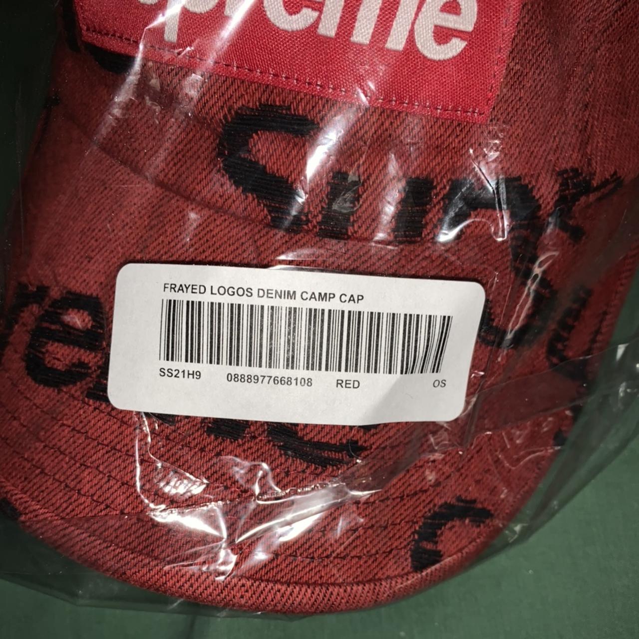 Supreme Frayed Logos Red Denim Camp Cap Hat Red - Depop