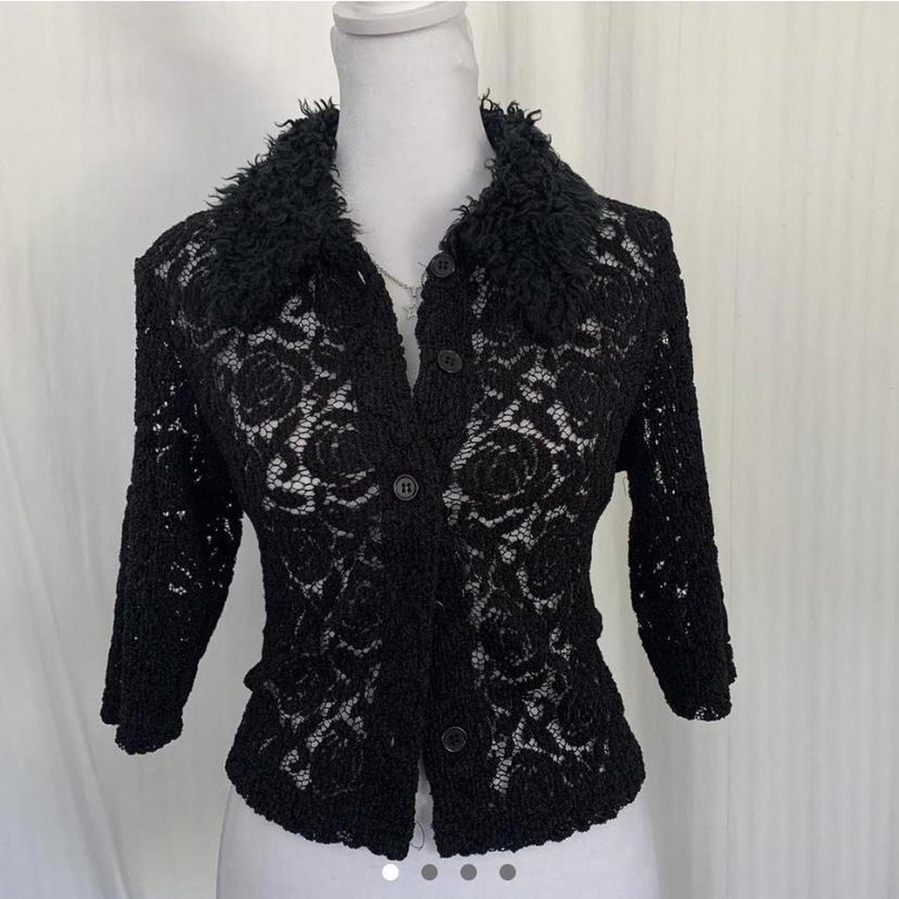 vintage black cardigan • size l, but can fit... - Depop