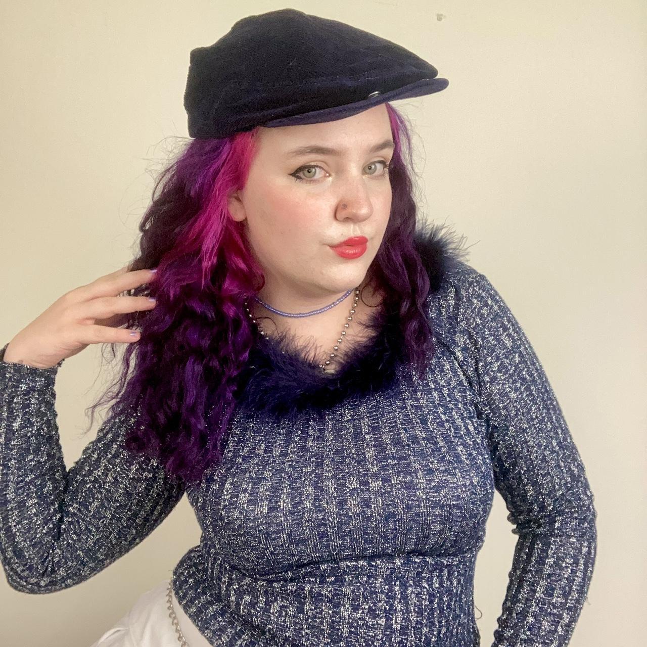 Y2K CORDUROY NEWSBOY CAP🪁 navy wide wale corduroy... Depop