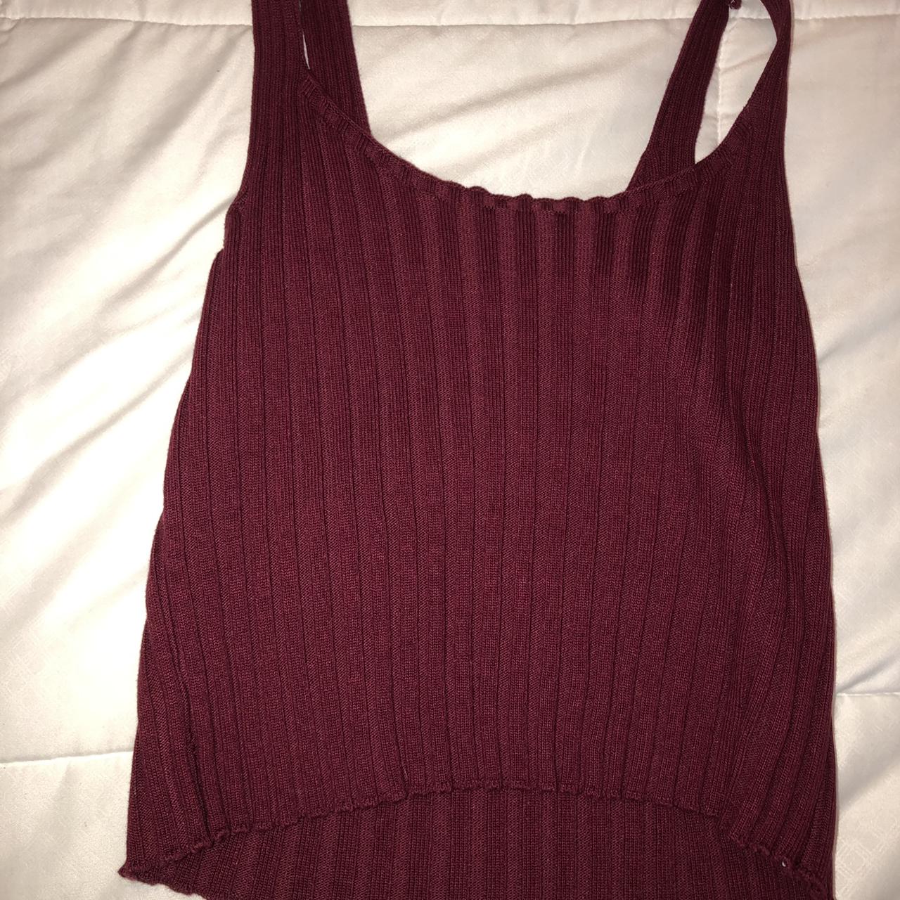 Cropped maroon ribbed tank top #summer... - Depop