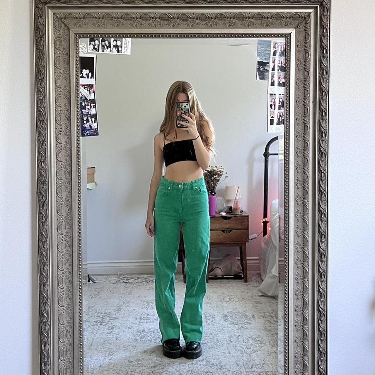 high waisted green zara jeans🤍 so so cute! fits the... Depop
