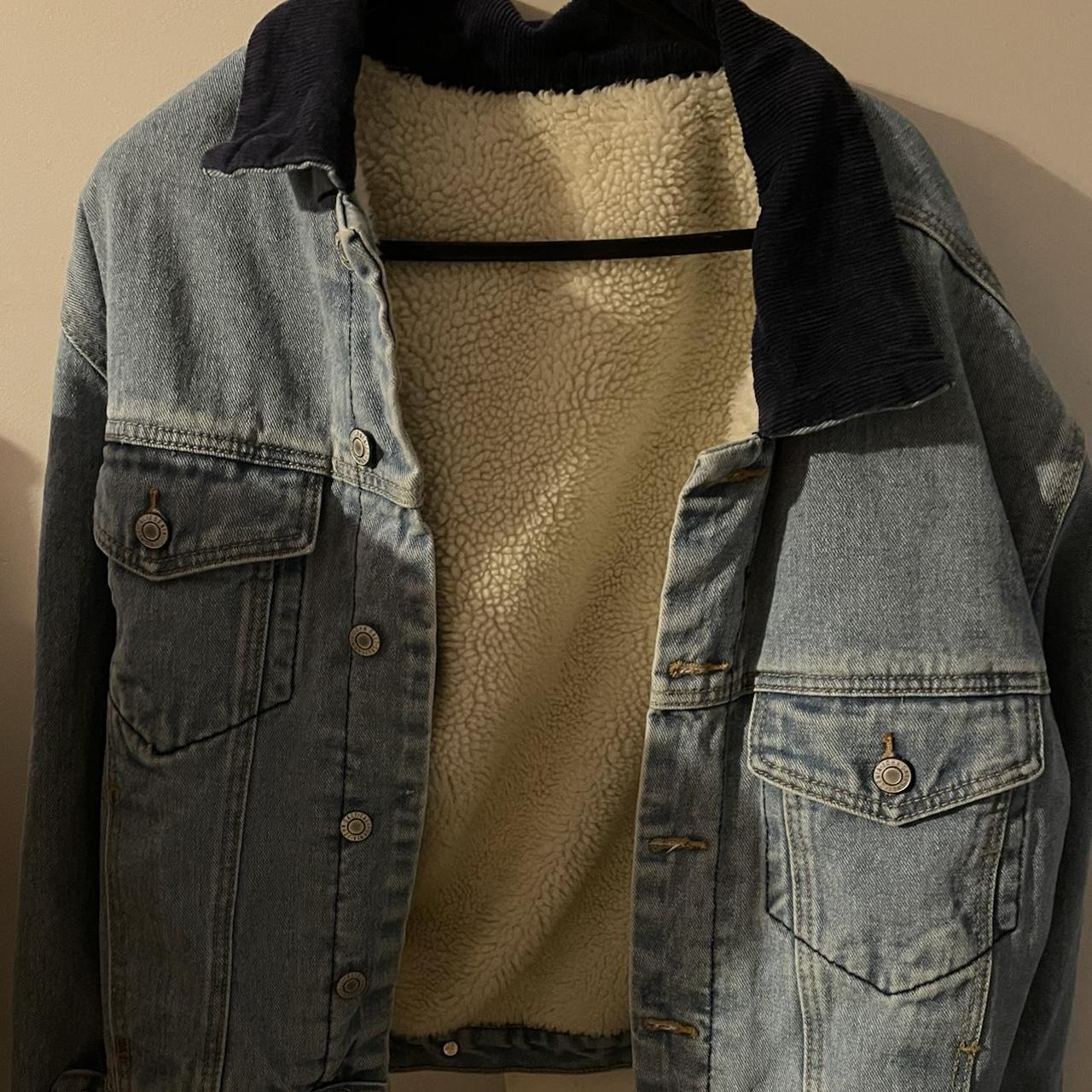 Brandy Melville denim jacket Sherpa lining Navy... Depop