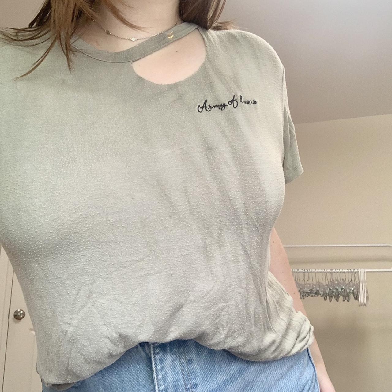 Vintage Havana Army Tee Super cute cut out on neck... - Depop