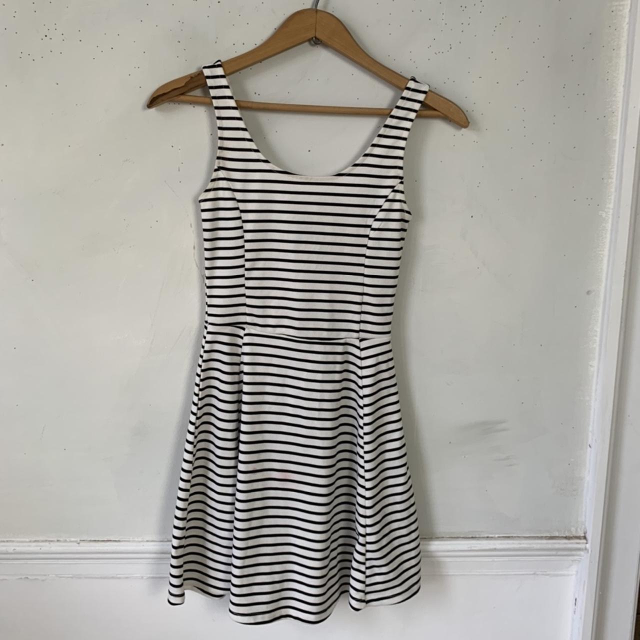 black-and-white-striped-dress-h-m-us-size-2-skirt-depop