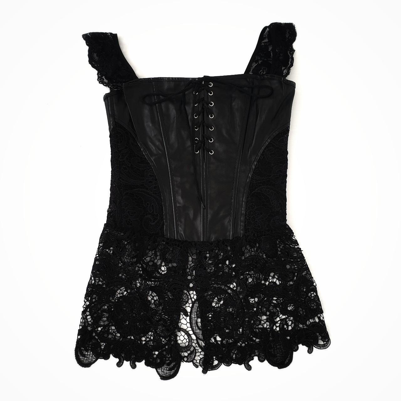 Lace Faux Leather Corset Top Zips up on the... - Depop