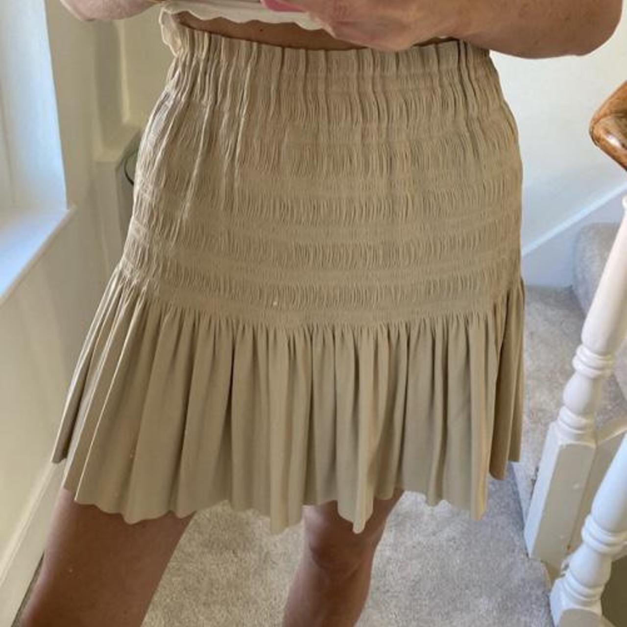 Zara XS pleated faux leather cream skirt , unique... Depop