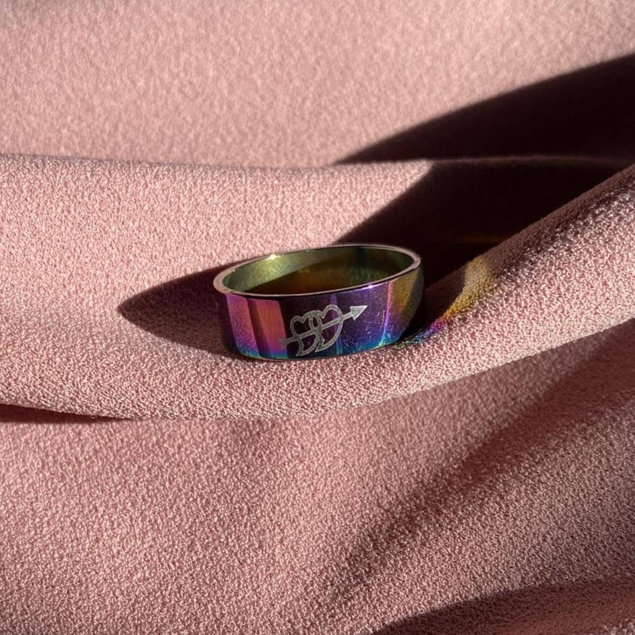 Holographic ring - size 8 - will never tarnish/ - Depop