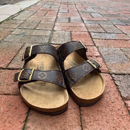 The making our custom Upcycled Birkenstocks… made with 💯% authentic  recycled Louis Vuitton and or Gucci canvas. Designed and created by  PurseRehab🖤Please, By Purse Rehab
