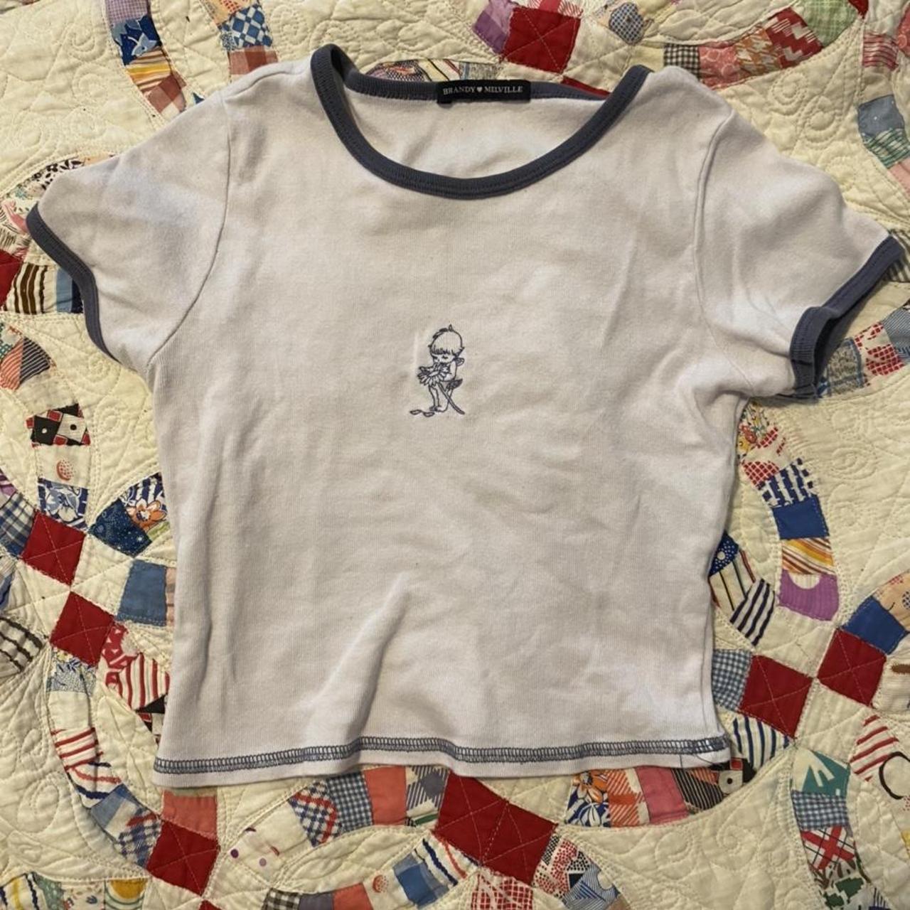 Brandy Melville Baby Tee Embroidered angel... Depop