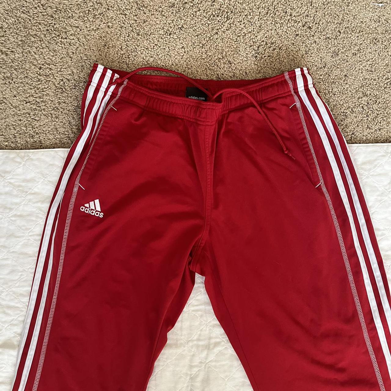- white and red adidas track pants sweatpants, wide... - Depop