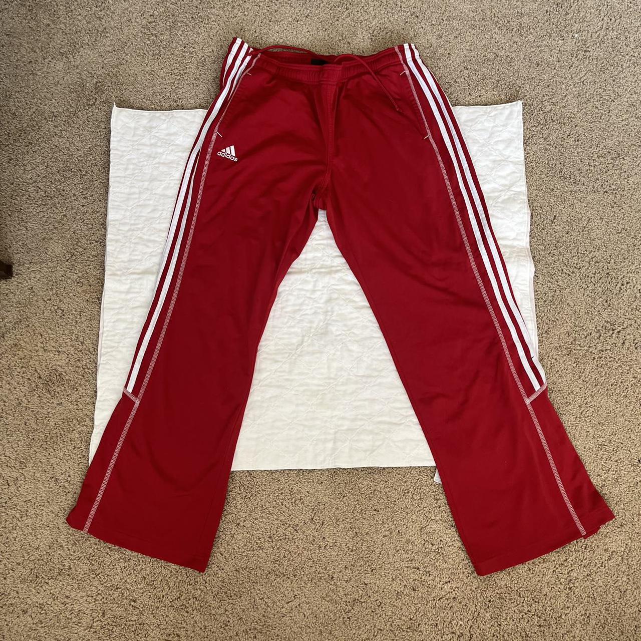 - white and red adidas track pants sweatpants, wide... - Depop