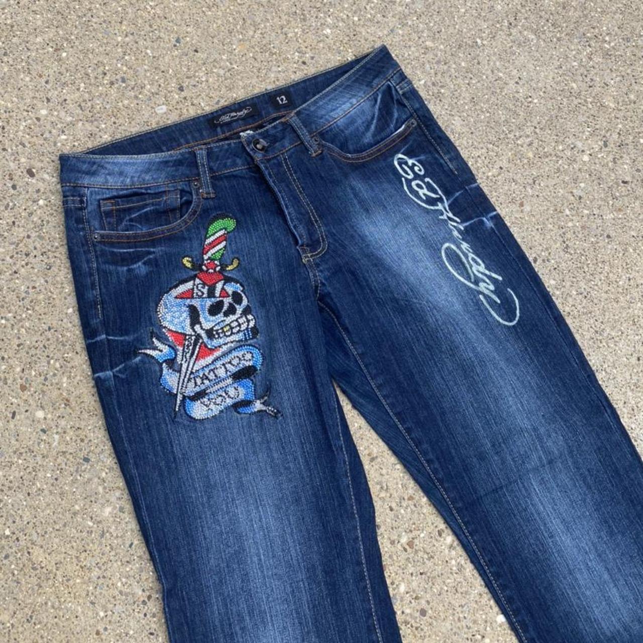 vintage ed hardy jeans spellout y2k denim pants navy...