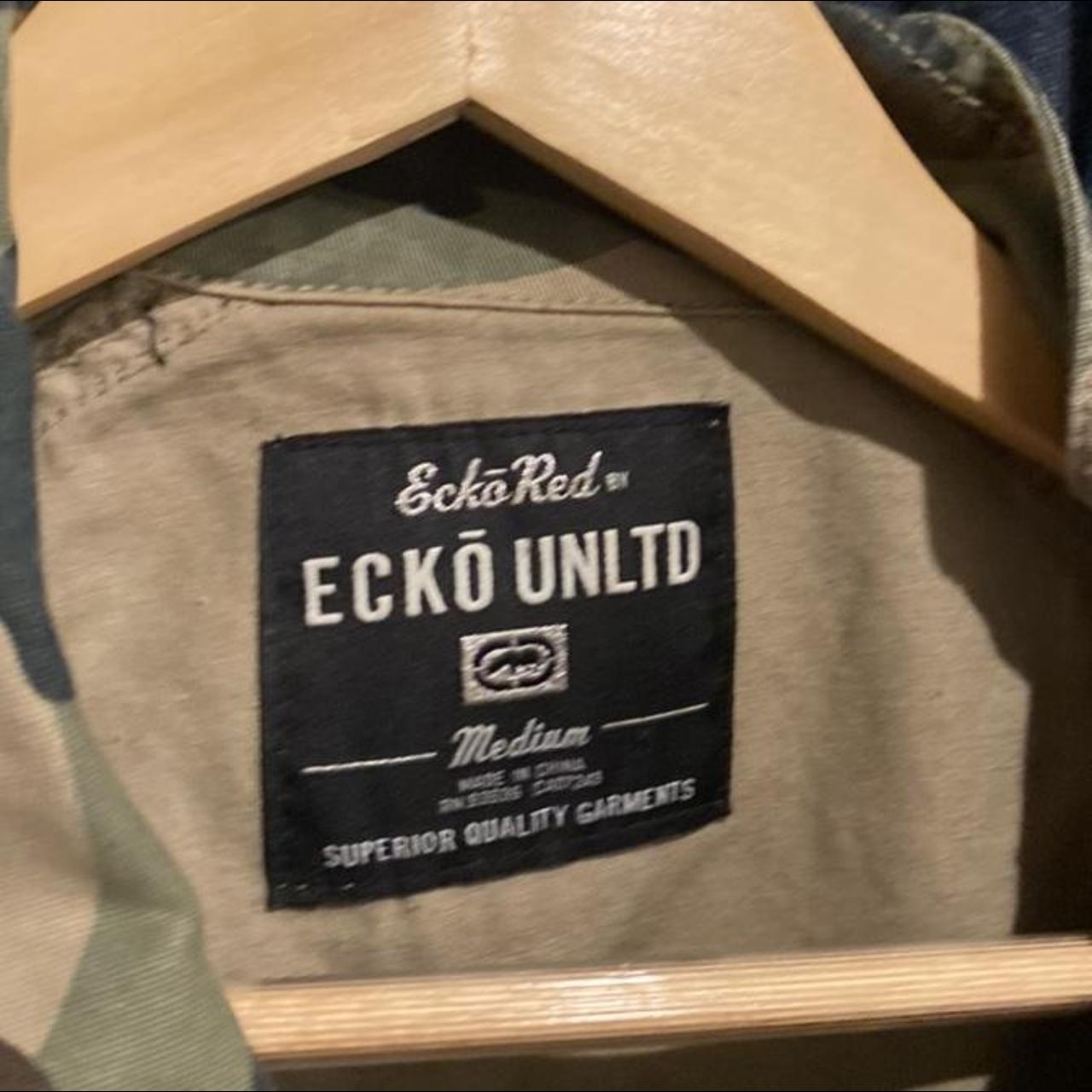 Early 2000’s Ecko Unltd Asymmetrical Camo Zip Up... - Depop